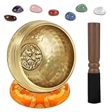 DiDiBirDi Traditionelle Klangschale 8cm mit 7 Chakra Kristallen, Handgefertigt in Nepal für...