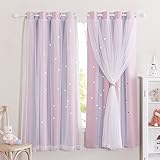 NICETOWN Gardinen Kinderzimmer Mädchen 2er Set Doppellagige Vorhänge mit Hohlen Sternen und Voile...