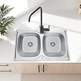 Melanstar 80x50cm Edelstahl Spülbecken Doppel Spüle, Küchenspüle Auflagespüle mit 2 Becken mit...