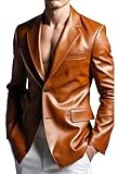 Herren-Lederblazer, stilvoller Milano 2-Knopf-klassischer hellbrauner Lammfellmantel, Braun - Echtes...