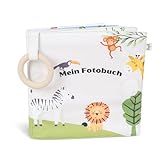Fotoalbum Baby Kinder Fotobuch aus Bio-Baumwolle I mit Beißring und Anhänger als Erinnerungsbuch I...