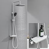 Lonheo Duschsystem mit Thermostat, Duscharmatur Komplettset mit Glasablage, Regendusche mit Armatur...