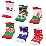 ZERULETS Weihnachtssocken für Kinder, Weihnachten, 6 Paar, Kleinkindsocken, Geschenk, warme...
