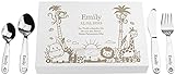 LAUBLUST Kinderbesteck mit Gravur - inkl. Personalisierte Geschenkbox aus Holz - Dschungel Motiv |...