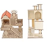 TOKIDNY 2 Stück Hamster Holzspielzeug Haustiernest Haus Kletterplattform aus Naturholz für Kleine...