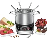 ROMMELSBACHER Elektro Fondue Set F 1200 - Fonduetopf aus Edelstahl (2,5 Liter), 6 Fonduegabeln, 3...