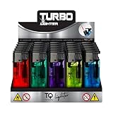 h2i Feuerzeug mit Turbo-Jet-Flamme | 50 Stück | transparentes Mehrwegfeuerzeug in 5 Farben | robust...