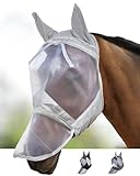 Harrison Howard CareMaster Pferde Fliegenmaske UV-Schutz Ohren und Nasenschutz Silber Kaltblut (XL)