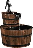 FANTASK Ø 44,5cm Brunnen Holz, Gartenbrunnen Holzbrunnen mit Wasserpumpe, Holzfass für Garten