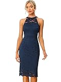 Allegra K Damen Spitzenkleid Ärmellos Figurbetontes Elegantes Etuikleid Neckholder Kleid Dunkelblau...