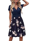 STYLEWORD Damen Sommerkleid Kurzarm V-Ausschnitt Kleider Blumenmuster Kleid Strandkleid Mit...