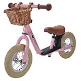Bandits & Angels Laufrad aus Metall mit Weidenkorb Retro Rosa mit Trittbrett ab 2 Jahren – Rosa...