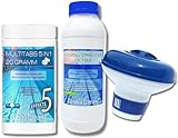 GlobaClean Pool Starter Set - Reinigungsset Wasserpflege - MultiTabs Chlor 5 in 1 (20 g),...