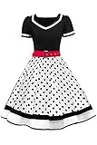 AXOE Damen Petticoat Kleid 50er Jahre Rockabilly Cocktailkleid Polka Dots Schwarz mit Weiß, Gr.42,...