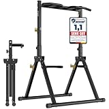 DH FitLife Faltbar Power Tower Dip Station | Klimmzugstange Freistehend bis 150kg mit Dip Barren u....
