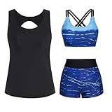 Pamqsen 3teiliger Tankini Badeanzüge Damen Bauchweg Pushup-Bikinioberteil High Waist Badeshorts...
