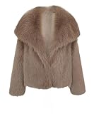 Damen Kunstpelzmantel Flauschige Kunstpelzjacke Langärmlig mit Reverskragen Flauschige Winterjacke...