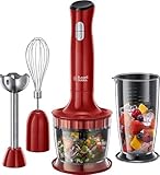 Russell Hobbs Stabmixer [3-in-1: Pürierstab/Zerkleinerer, Mixer- & Schneebesenaufsatz] Desire Rot...