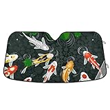 Sonnenschutz, Motiv: japanische Fische, grüne Blätter, Teich, bunte Flagge, Auto, Frontscheibe,...