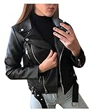 Lederjacke Damen mit Gürtel Vintage Jacke Kurze Kunstlederjacke Übergangsjacke Mit Reißverschluss...