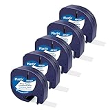 CNMTCCO 5x Etikettenband kompatible für Dymo Letratag 12mm x 4m, Kunststoff Schriftband für Dymo...