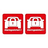 iSecur® 2er Set Aufkleber Alarmgesichert I 30x30mm I innenklebend I rot weiß I Hinweis auf...