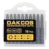 DAKCOS T20 Bit lang, Torx Bit T20, Bit-Sortiment aus S2 (Länge: 50 mm, 10 Stück)