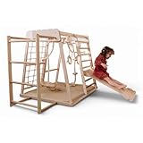 WoodandHearts Indoor Spielturm mit Rutsche & Schaukel – Kinderrutsche, Turnringe & Kletterseil –...