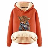 Damen Casual Fashion Print Bequemer Hoodie mit Fleecefutter und Langen Ärmeln (Orange, XL)
