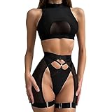 YOMORIO Dessous Damen Sexy, Strapsen Dessouse Sexy Set 3-TLG Lingerie Reizwäsche für Frau Bodysuit...