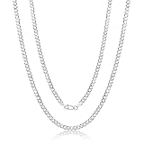 AKA Gioielli® - Damen Herren Kette Echtsilber 925-5mm Cuban Panzerkette Silber 925 Massiv - 45 cm...