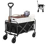 ACROSSPART Bollerwagen Faltbar, Gartenwagen für Draußen mit Becherhalter und Verstellbarem Griff,...