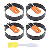 4 Stück 7,6 cm große Spiegeleier-Kochringe zum Braten von Eiern, Eierkreisform mit Silikongriff,...