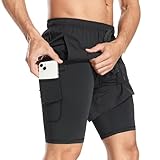 Nlieanuc Sporthose Herren Kurz 2 in 1 Trainingsshorts Schnelltrocknende Laufhose Kurz Hosen mit...