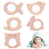 AEIOPRS 5 Pcs Baby Beißring Holzfiguren Natürliche Holz Ringe für Kinderkrankheiten...