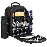 Sunflora Picknickrucksack für 4 Personen mit Decke Picknickkorb-Set für 2 mit isoliertem Kühler...