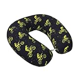 Green Motorcycle Rider 1 Print Travel Neck Pillow for Airplanes, Memory Foam Neck Pillow for...