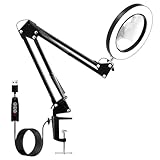 Lupe mit Licht und Ständer, 10X Lupenleuchte, Tischlupe mit Licht und Ständer für 3 Farbmodi 10...