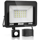 JESLED LED Strahler mit Bewegungsmelder, 20W 2200LM Superhell Strahler Außen, 6000K Kaltweiß...