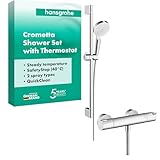 hansgrohe Crometta - Duschset mit Thermostat Ecostat 1001 CL, runder Duschkopf mit Brausestange 65...