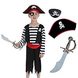 Sincere Party Piratenkostüm für Kinder mit Hut, Schwert, Augenklappe für Unisex Kinder 3-4 Jahre