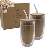 Neues Nest Double- Walled Coffee Glass - Thermogläser Set doppelwandig (2 x 450 ml) | Latte...