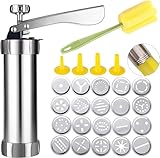 Spritz Cookie Press Gun Kit, Edelstahl Keks Presse Cookie Gun Set mit 20 Keksscheiben und 4 Düsen...