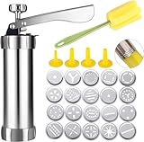 Spritz Cookie Press Gun Kit, Edelstahl Keks Presse Cookie Gun Set mit 20 Keksscheiben und 4 Düsen...