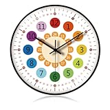 RANJIMA Wanduhr für Kinder Ohne Tickgeräusch, Bunt Zahlen Wanduhr Modern Lernende Uhr für Kinder...