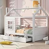 BXEYXE Hausbett Kinderbett Jugendbett 90 * 200 mit Rausfallschutz vielseitiges Holz Kinderbett für...