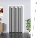 ACYOUNG Türvorhang mit Teleskopstange, einfache Montage ohne Bohren (Grau,200 x 150cm (HxB) und 70...