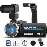 4K Camcorder Videokamera 80MP Ultra HD Vlogging-Kamera für YouTube 18X Digital Zoom 3 Zoll IPS HD...