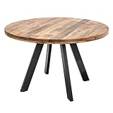 Invicta Interior Massiver Esstisch Iron Craft 120cm rund Natur Mangoholz Tisch Bistrotisch...