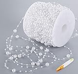 Adorfine Perlengirlande Weiß 60 m Perlenband Perlenkette Deko mit Edelstahl Schere für Hochzeits-...